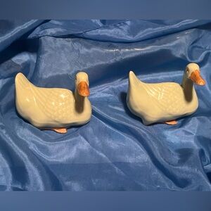 Pair of Ceramic Duck Figurines - Blue and Orange